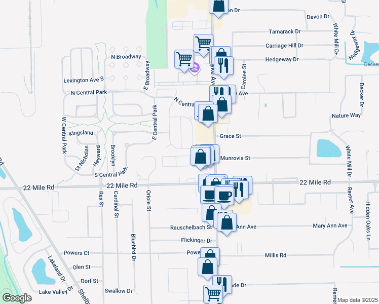map of restaurants, bars, coffee shops, grocery stores, and more near 7766 Gannon Drive in Macomb County