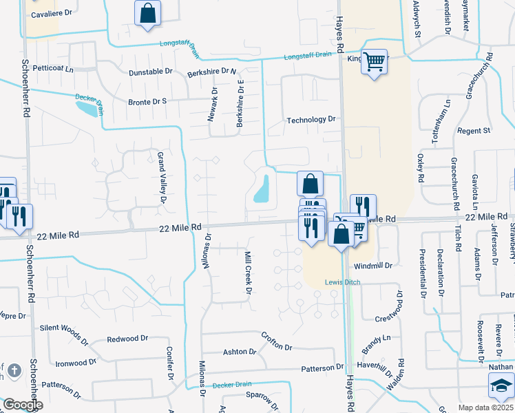 map of restaurants, bars, coffee shops, grocery stores, and more near 14761 Kings Mill Drive in Shelby Township