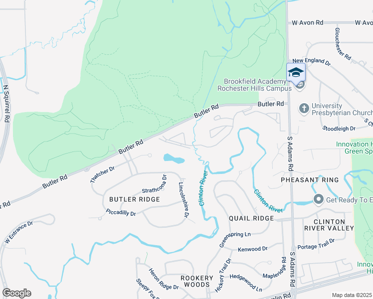 map of restaurants, bars, coffee shops, grocery stores, and more near 3510 River Oaks Boulevard in Rochester Hills