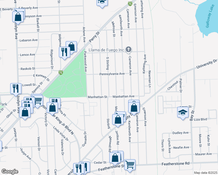 map of restaurants, bars, coffee shops, grocery stores, and more near 690 South Stirling in Pontiac