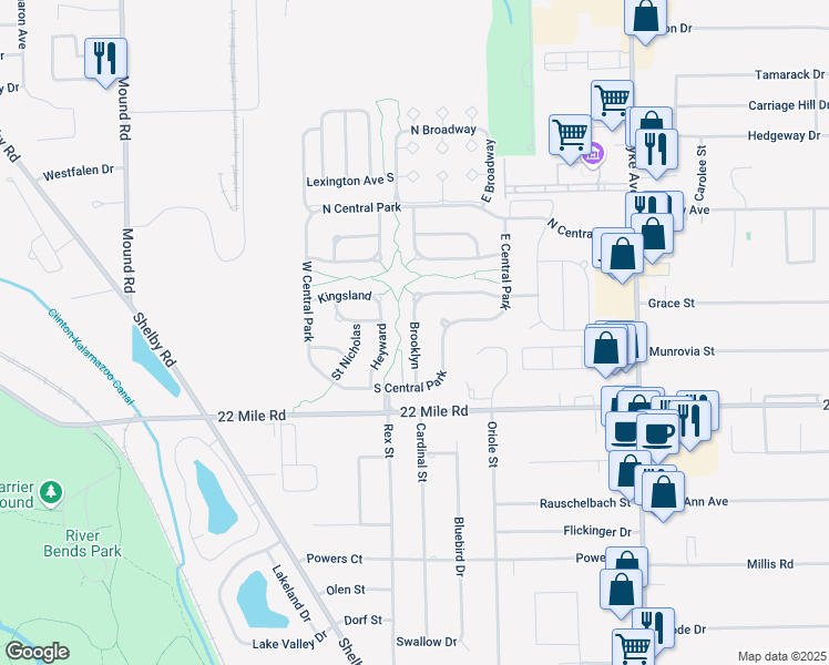 map of restaurants, bars, coffee shops, grocery stores, and more near 49310 Brooklyn in Shelby charter Township
