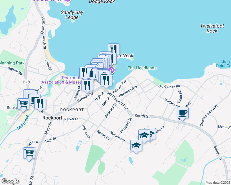 map of restaurants, bars, coffee shops, grocery stores, and more near 4 Atlantic Avenue in Rockport