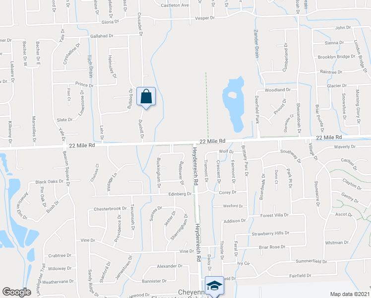 map of restaurants, bars, coffee shops, grocery stores, and more near 20641 Sherwood Drive in Macomb