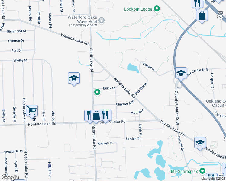 map of restaurants, bars, coffee shops, grocery stores, and more near 2780 Oldsmobile Avenue in Waterford Township