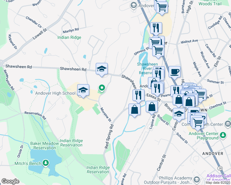 map of restaurants, bars, coffee shops, grocery stores, and more near 17 Cuba Street in Andover