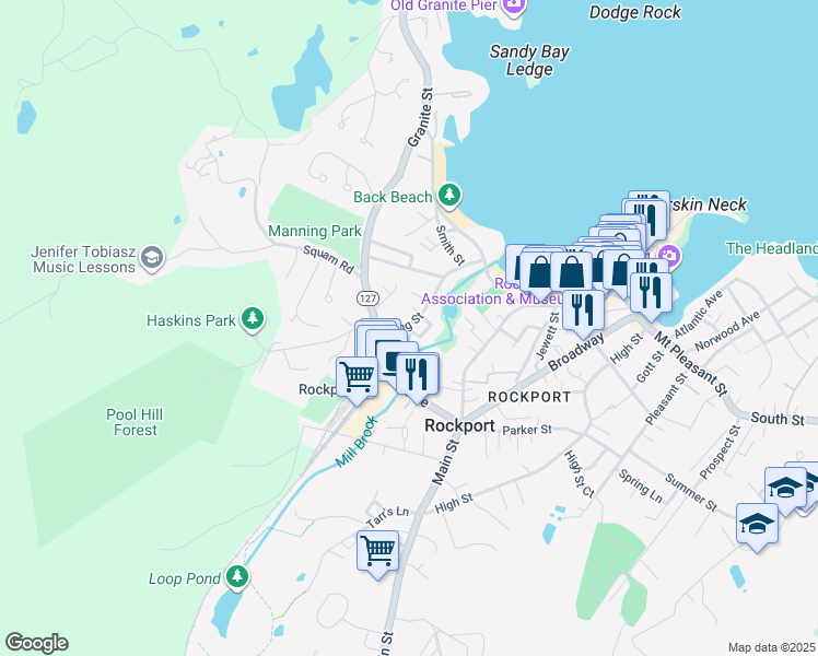 map of restaurants, bars, coffee shops, grocery stores, and more near 14 Holbrook Court in Rockport