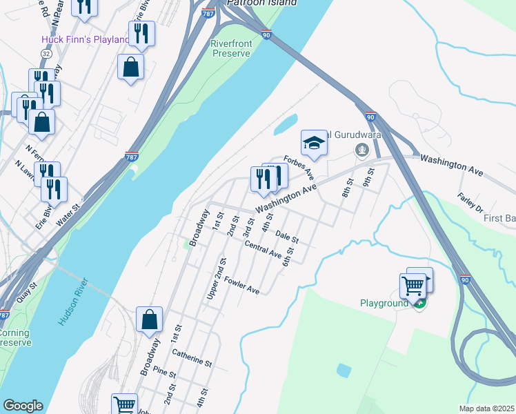 map of restaurants, bars, coffee shops, grocery stores, and more near 57 Washington Avenue in Rensselaer