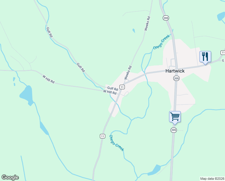 map of restaurants, bars, coffee shops, grocery stores, and more near 101-113 West Hill Road in Hartwick