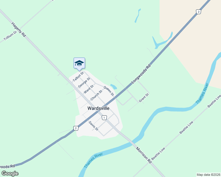 map of restaurants, bars, coffee shops, grocery stores, and more near 165 Queen Street in Wardsville