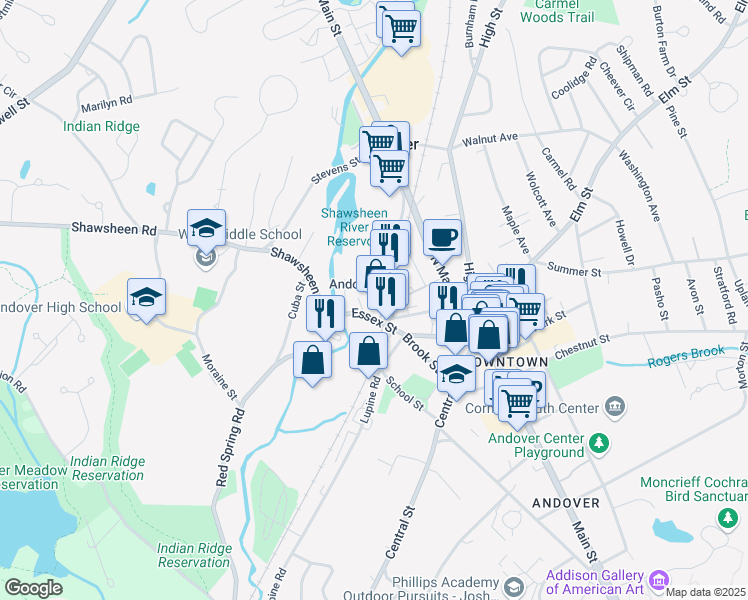 map of restaurants, bars, coffee shops, grocery stores, and more near 70 Amici Way in Andover