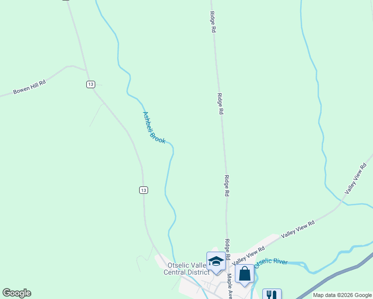 map of restaurants, bars, coffee shops, grocery stores, and more near 204 Ridge Road in South Otselic