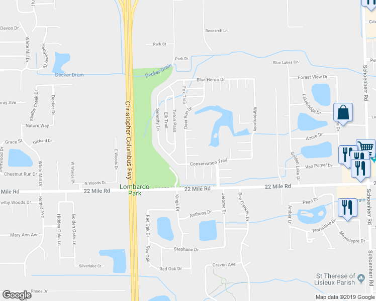 map of restaurants, bars, coffee shops, grocery stores, and more near 49693 Deer Run Drive in Macomb County