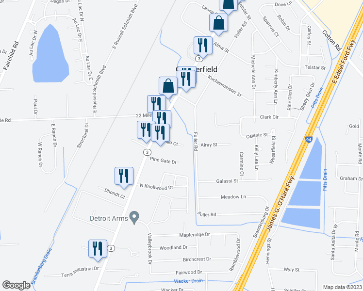 map of restaurants, bars, coffee shops, grocery stores, and more near 26311 Sanajo Court in New Baltimore