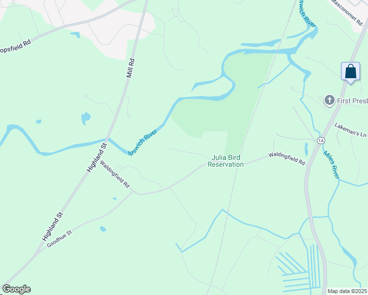map of restaurants, bars, coffee shops, grocery stores, and more near 55 Waldingfield Road in Ipswich