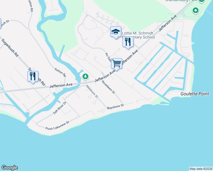 map of restaurants, bars, coffee shops, grocery stores, and more near 33523 Roselawn Street in New Baltimore