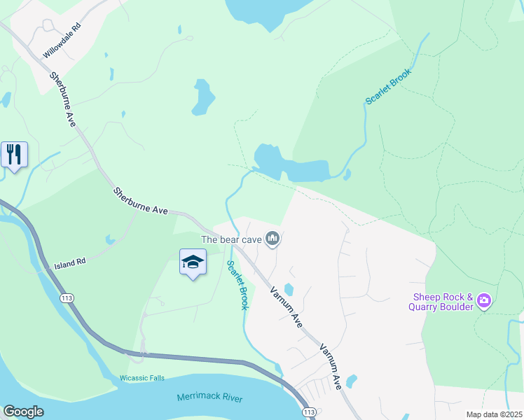 map of restaurants, bars, coffee shops, grocery stores, and more near 218 Sherburne Avenue in Tyngsborough