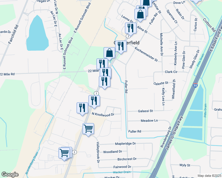 map of restaurants, bars, coffee shops, grocery stores, and more near 48824 Gratiot Avenue in Chesterfield