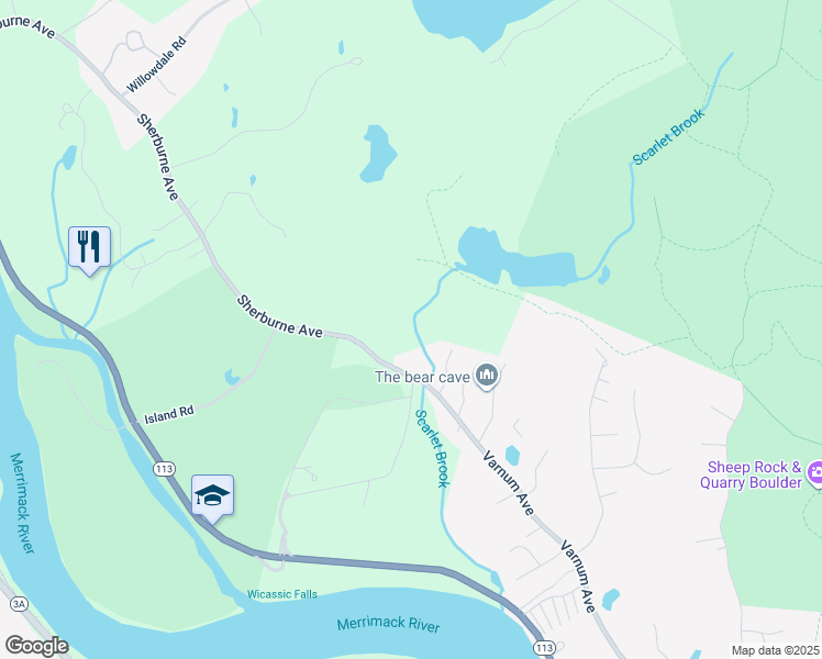 map of restaurants, bars, coffee shops, grocery stores, and more near 218 Sherburne Avenue in Tyngsborough