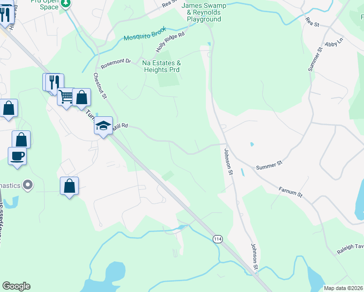 map of restaurants, bars, coffee shops, grocery stores, and more near 140 Mill Road in North Andover