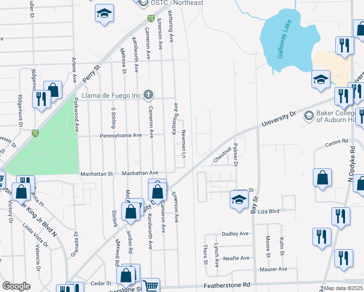 map of restaurants, bars, coffee shops, grocery stores, and more near 712 Newman Lane in Pontiac