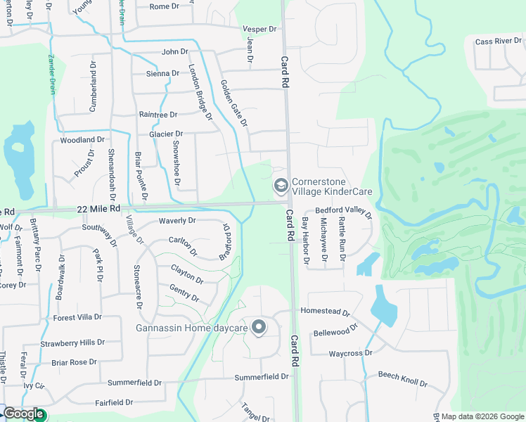 map of restaurants, bars, coffee shops, grocery stores, and more near 21720 22 Mile Road in Macomb