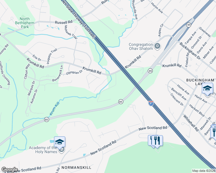 map of restaurants, bars, coffee shops, grocery stores, and more near 31 Andover Road in Slingerlands