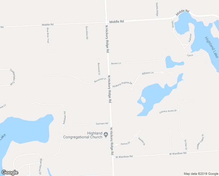 map of restaurants, bars, coffee shops, grocery stores, and more near 2512 North Hickory Ridge Road in Highland Charter Township