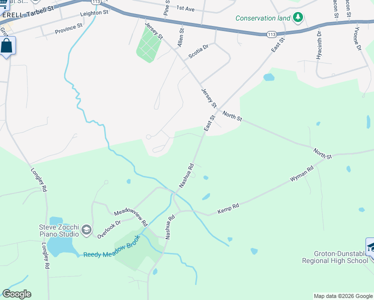 map of restaurants, bars, coffee shops, grocery stores, and more near 24 Crawford Way in Pepperell