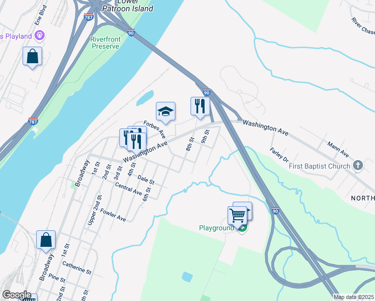 map of restaurants, bars, coffee shops, grocery stores, and more near 1915 8th Street in Rensselaer