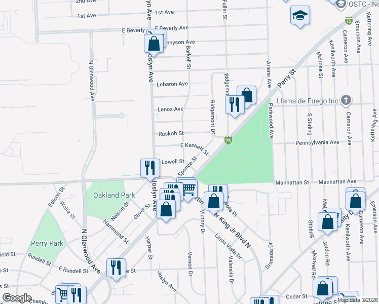 map of restaurants, bars, coffee shops, grocery stores, and more near 619 East Kennett Road in Pontiac