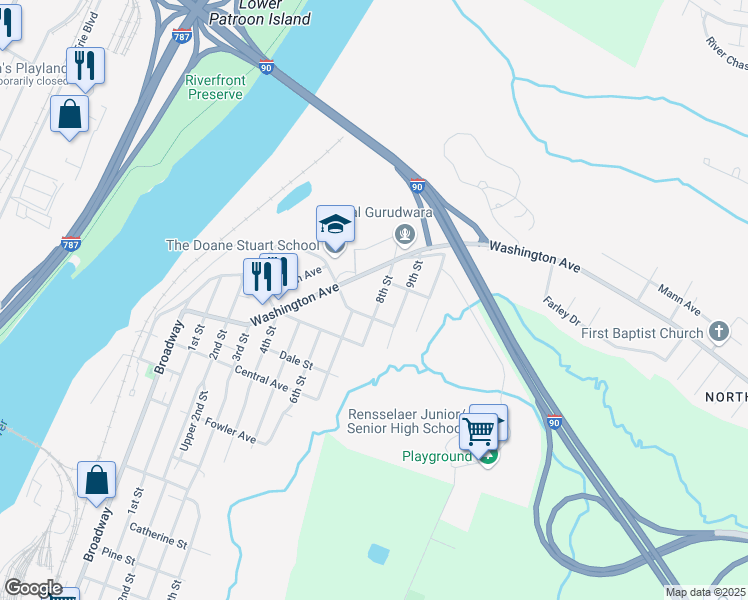 map of restaurants, bars, coffee shops, grocery stores, and more near 1915 8th Street in Rensselaer