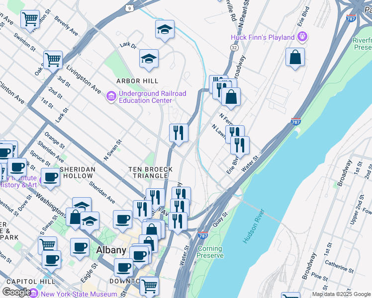 map of restaurants, bars, coffee shops, grocery stores, and more near 816 Broadway in Watervliet