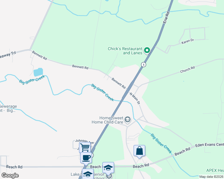 map of restaurants, bars, coffee shops, grocery stores, and more near 933 Bennett Road in Angola