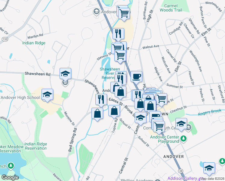 map of restaurants, bars, coffee shops, grocery stores, and more near 81 Gradall Lane in Andover