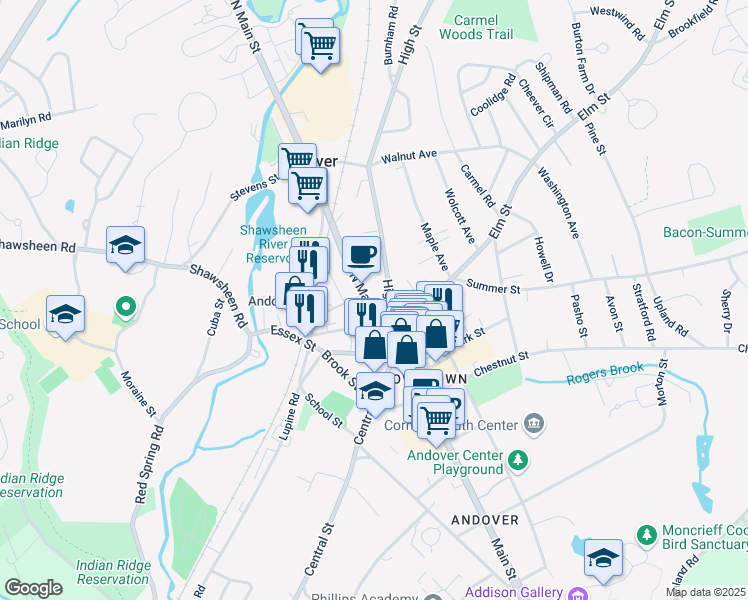 map of restaurants, bars, coffee shops, grocery stores, and more near 10 High Street in Andover