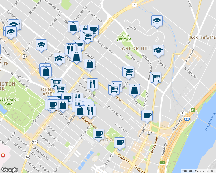 map of restaurants, bars, coffee shops, grocery stores, and more near 199 Clinton Avenue in Albany