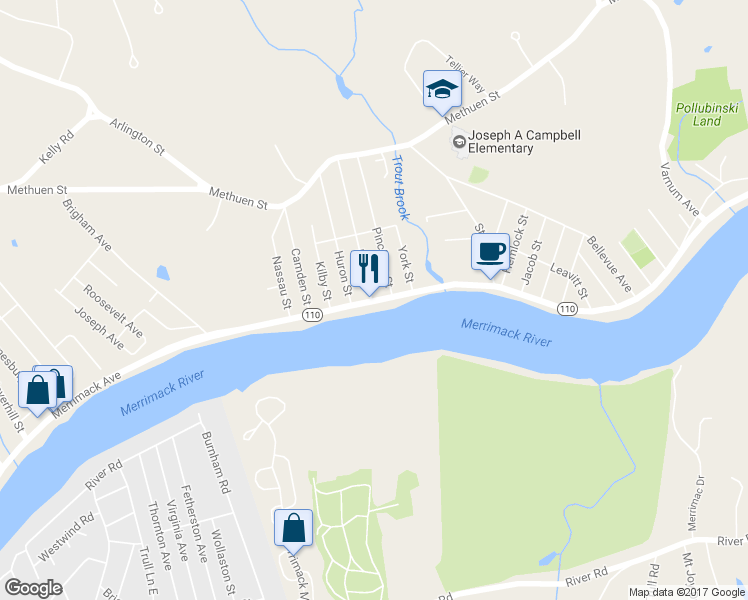 map of restaurants, bars, coffee shops, grocery stores, and more near 512 Merrimack Avenue in Dracut