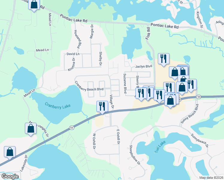 map of restaurants, bars, coffee shops, grocery stores, and more near 162 South Terrace in White Lake charter Township