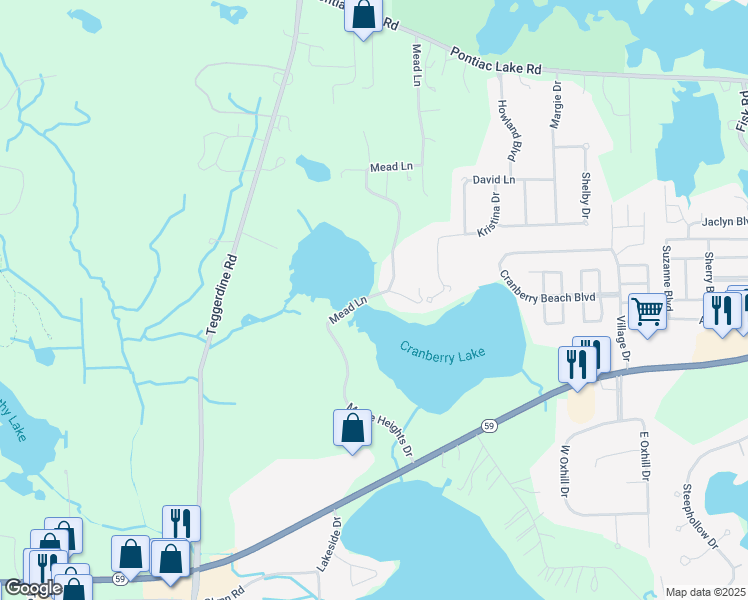 map of restaurants, bars, coffee shops, grocery stores, and more near 1800 Mead Lane in Oakland County