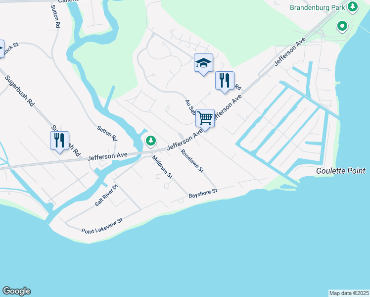 map of restaurants, bars, coffee shops, grocery stores, and more near 33523 Roselawn Street in New Baltimore