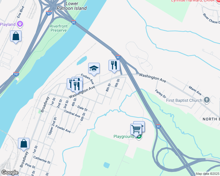 map of restaurants, bars, coffee shops, grocery stores, and more near 1960 8th Street in Rensselaer