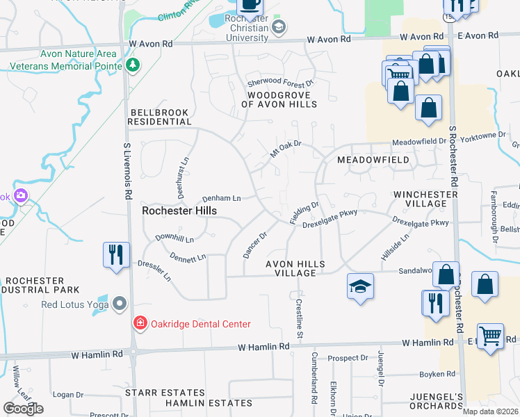 map of restaurants, bars, coffee shops, grocery stores, and more near 700 Dressler Lane in Rochester Hills