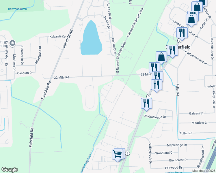map of restaurants, bars, coffee shops, grocery stores, and more near 48751 Structural Drive in New Baltimore