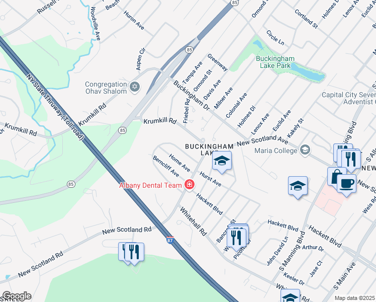 map of restaurants, bars, coffee shops, grocery stores, and more near 9 Crescent Drive in Albany