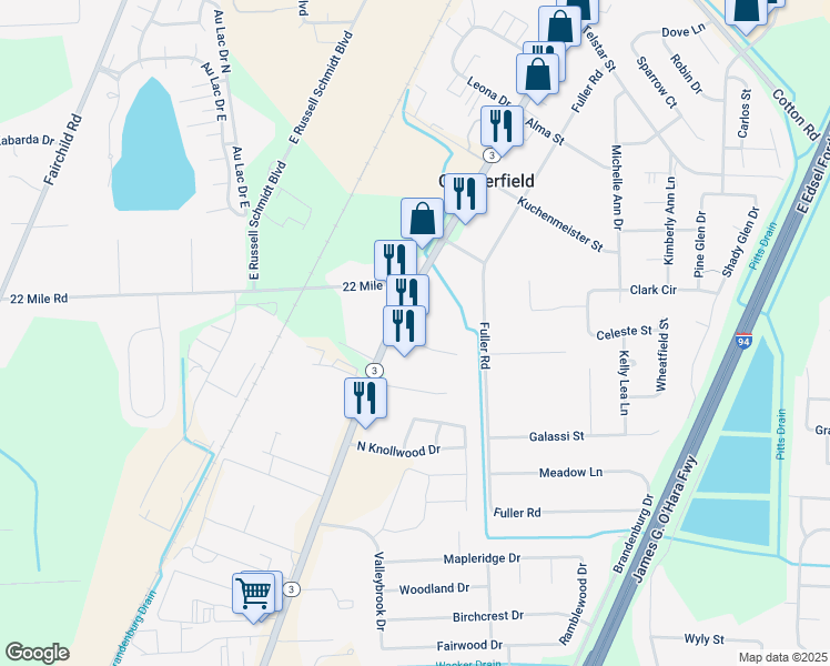 map of restaurants, bars, coffee shops, grocery stores, and more near 48824 Gratiot Avenue in Chesterfield
