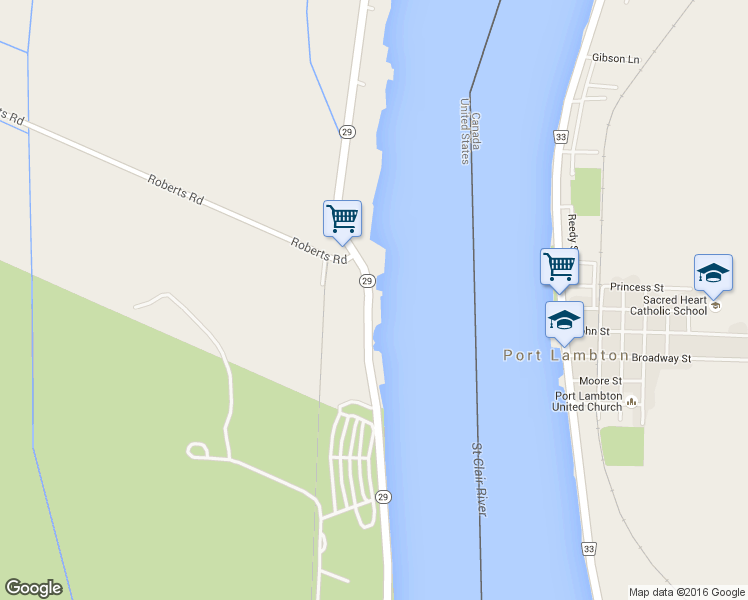 map of restaurants, bars, coffee shops, grocery stores, and more near 8547 River Road in Marine City