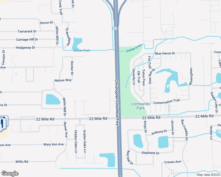 map of restaurants, bars, coffee shops, grocery stores, and more near 49448 East Woods Drive in Macomb County