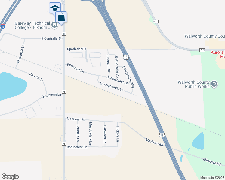 map of restaurants, bars, coffee shops, grocery stores, and more near 1329 East Longneedle Lane in Elkhorn