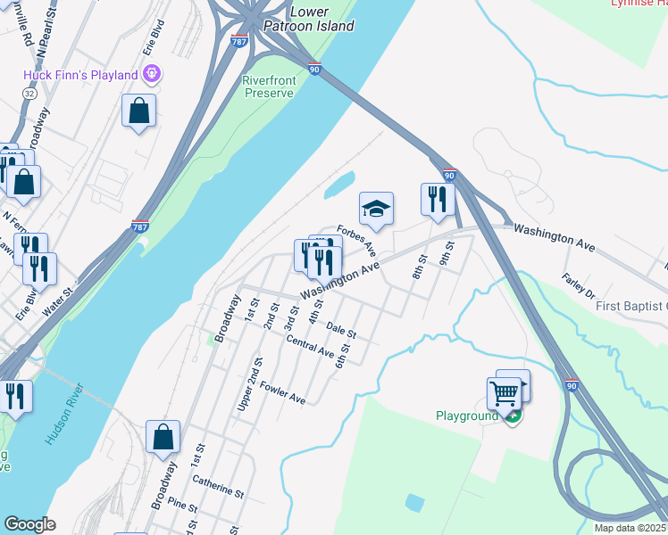 map of restaurants, bars, coffee shops, grocery stores, and more near 1 Patten Avenue in Rensselaer