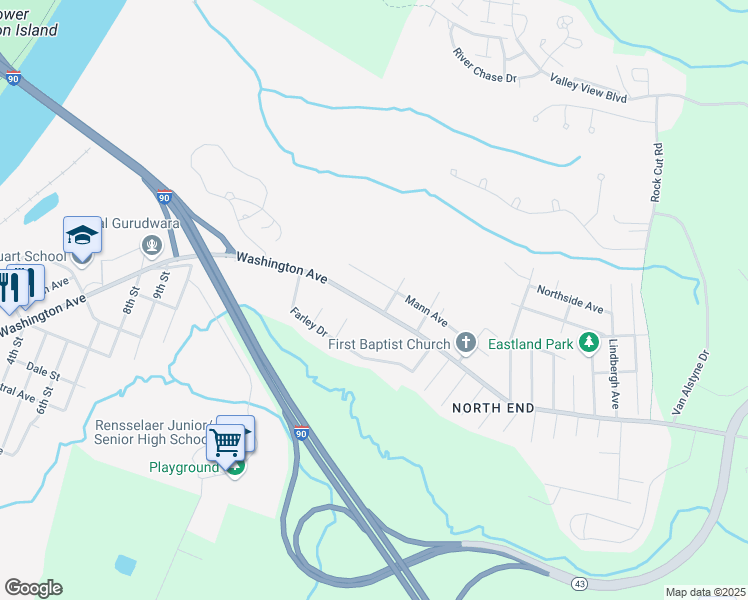 map of restaurants, bars, coffee shops, grocery stores, and more near 815 Washington Avenue in Rensselaer